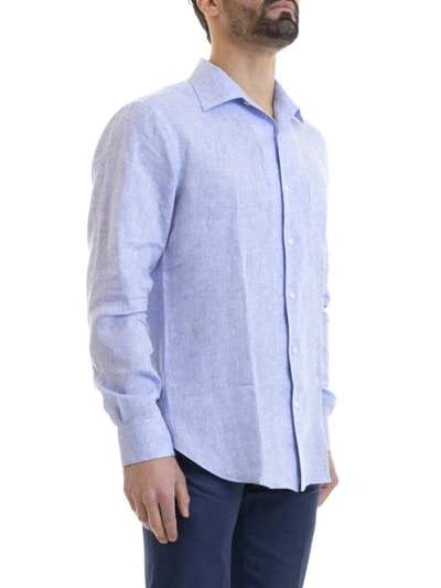 Shop Brioni Light Blue Linen Shirt