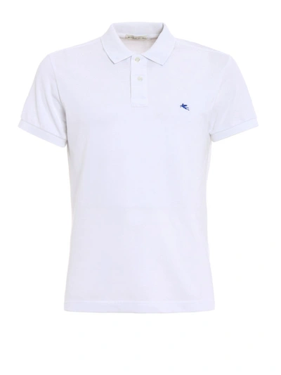 Shop Etro Polo With Blue Logo Embroidery In White