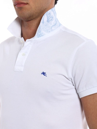 Shop Etro Polo With Blue Logo Embroidery In White