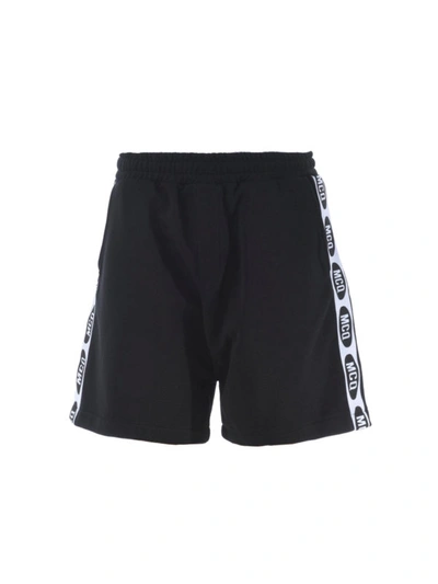 Shop Mcq By Alexander Mcqueen Black Cotton Shorts With Branded Bands