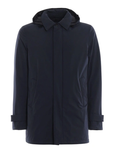 Shop Herno Laminar Matte Blue Hooded Raincoat