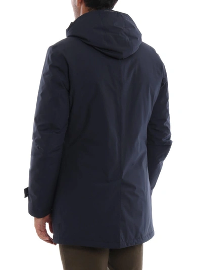 Shop Herno Laminar Matte Blue Hooded Raincoat