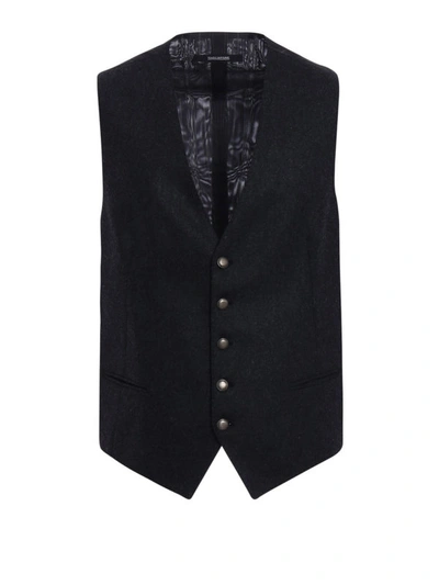 Shop Tagliatore Wool Flannel Classic Waistcoat In Dark Grey