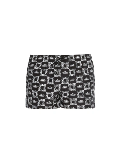 Shop Dolce & Gabbana Dg Crowns Print Black Swim Shorts