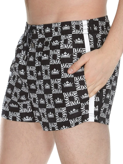 Shop Dolce & Gabbana Dg Crowns Print Black Swim Shorts