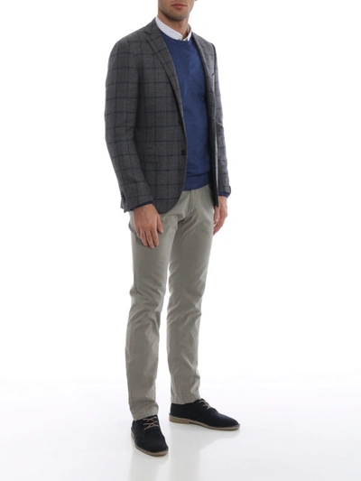 Shop Corneliani Check Wool Blend Single-breasted Blazer In Grey