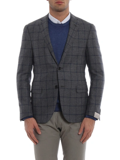 Shop Corneliani Check Wool Blend Single-breasted Blazer In Grey