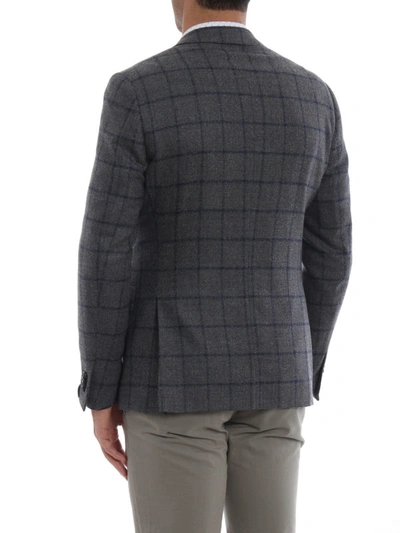 Shop Corneliani Check Wool Blend Single-breasted Blazer In Grey