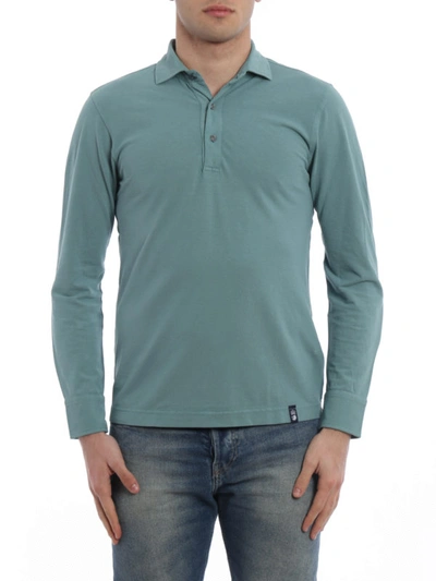 Shop Drumohr Long Sleeve Jersey Polo Shirt In Green