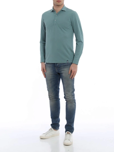 Shop Drumohr Long Sleeve Jersey Polo Shirt In Green