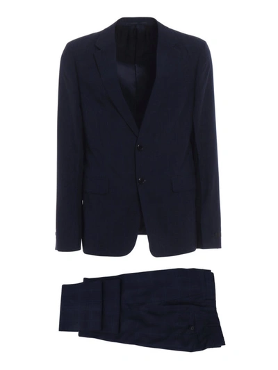 Shop Prada Check Wool And Silk Blend Suit In Dark Blue