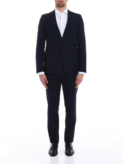 Shop Prada Check Wool And Silk Blend Suit In Dark Blue