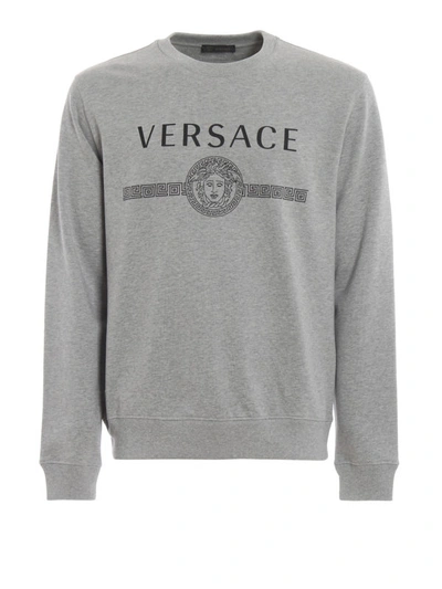 Shop Versace Medusa Head And Logo Print Grey Sweatshirt