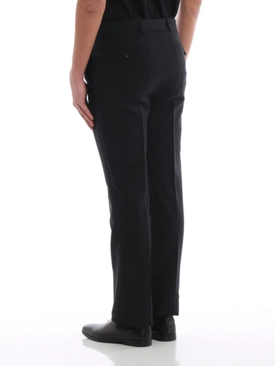 Shop Prada Belted Mohair And Wool Blend Trousers In Black