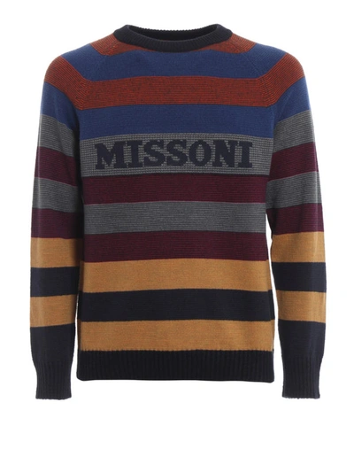 Shop Missoni Logo Intarsia Striped Wool Blend Sweater In Multicolour