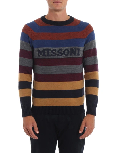 Shop Missoni Logo Intarsia Striped Wool Blend Sweater In Multicolour