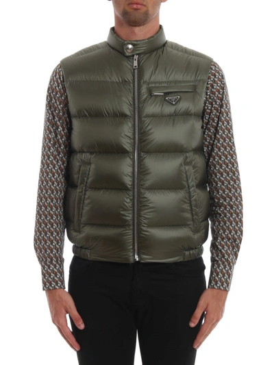 Shop Prada Sage Green Ripstop Nylon Padded Vest In Dark Green