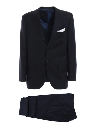Shop Kiton Evo Dark Blue Cool Wool Two Piece Suit