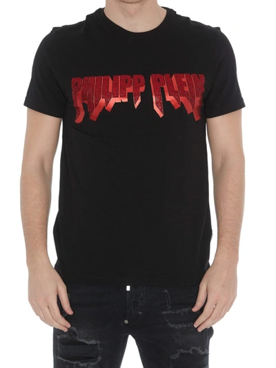 Shop Philipp Plein Embellished Rock Pp Black And Red T-shirt