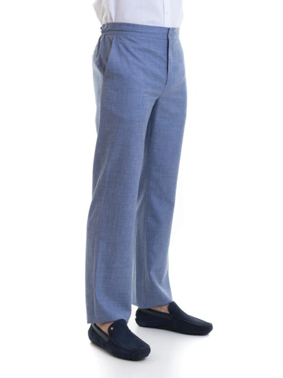 Shop Brioni Light Blue Silk Blend Trousers