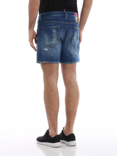 Shop Dsquared2 Painting Effect Denim Shorts In Coloured Wash