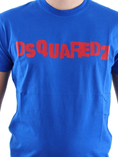 Shop Dsquared2 Logo Cornflower Blue Cotton T-shirt