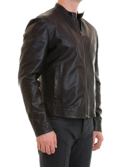 Shop Versace Guru Collar Leather Jacket In Black