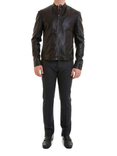 Shop Versace Guru Collar Leather Jacket In Black