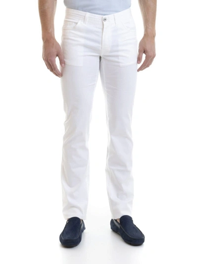 Shop Brioni White Stretch Cotton Denim Jeans