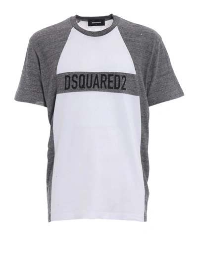 Shop Dsquared2 Two-tone Cotton Logo T-shirt In Grey