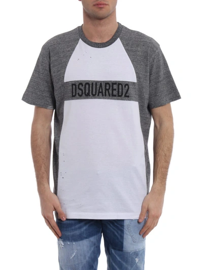 Shop Dsquared2 Two-tone Cotton Logo T-shirt In Grey