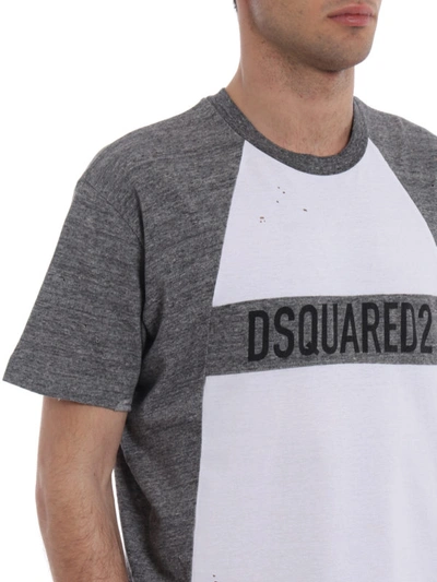 Shop Dsquared2 Two-tone Cotton Logo T-shirt In Grey
