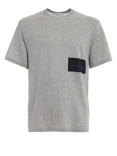 Shop Golden Goose Black Logo Print Cotton T-shirt In Grey