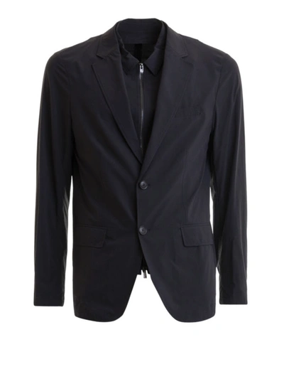 Shop Emporio Armani Dark Blue Nylon Blazer Jacket