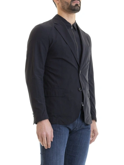 Shop Emporio Armani Dark Blue Nylon Blazer Jacket