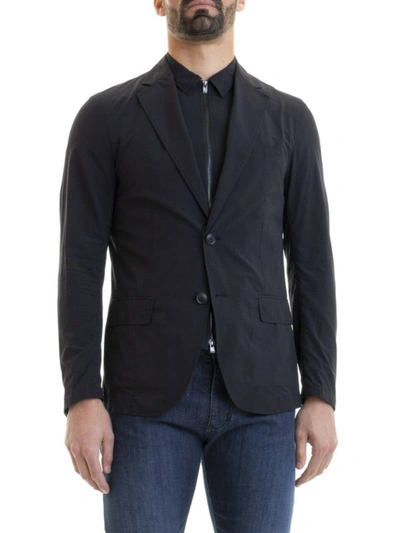 Shop Emporio Armani Dark Blue Nylon Blazer Jacket