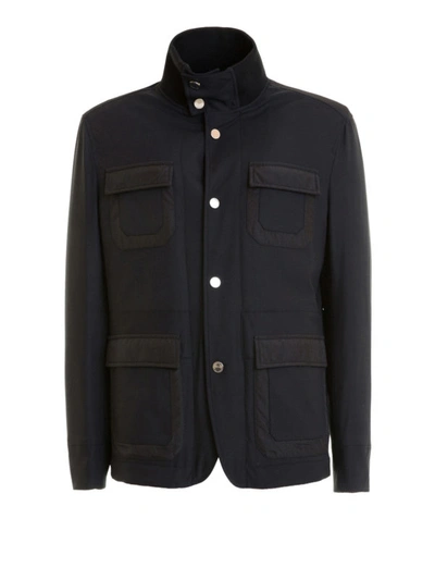 Shop Versace Multi Pocket Nylon Casual Jacket In Dark Blue