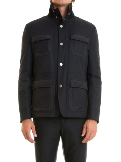 Shop Versace Multi Pocket Nylon Casual Jacket In Dark Blue