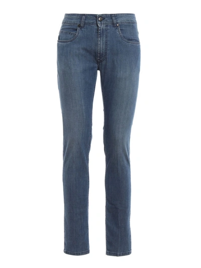 Shop Fay Faded Stretch Cotton Denim Jeans In Medium Wash