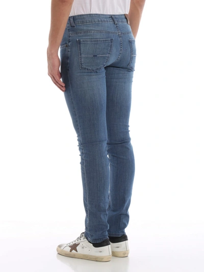 Shop Fay Faded Stretch Cotton Denim Jeans In Medium Wash