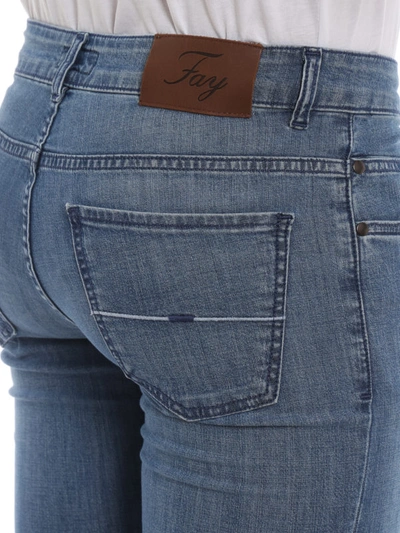 Shop Fay Faded Stretch Cotton Denim Jeans In Medium Wash