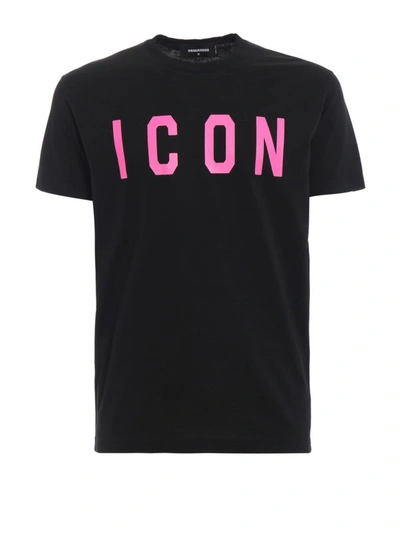 Shop Dsquared2 Acid Pink Icon Black Cotton T-shirt