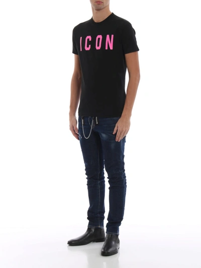 Shop Dsquared2 Acid Pink Icon Black Cotton T-shirt