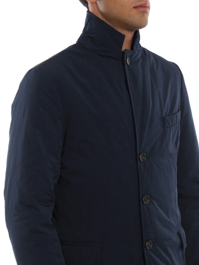 Shop Aspesi New Gene Dark Blue Nylon Winter Coat