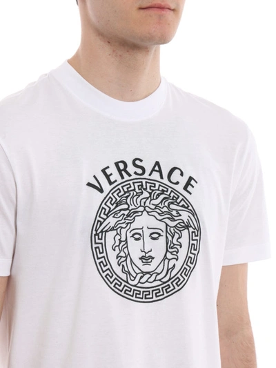 Shop Versace Medusa Head Embroidery White T-shirt