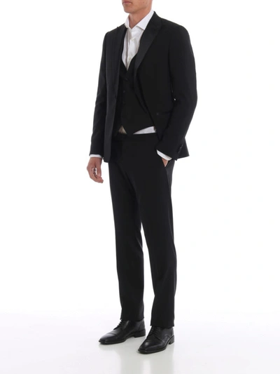 Shop Z Zegna Black Cool Wool Three-piece Tuxedo Suit