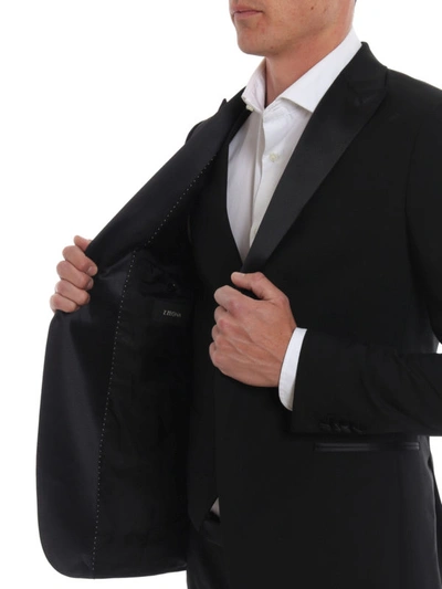 Shop Z Zegna Black Cool Wool Three-piece Tuxedo Suit