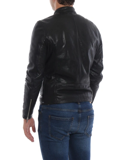 Shop Dondup Black Lambskin Biker Jacket