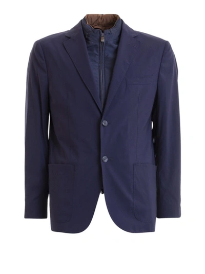 Shop Corneliani Water Resistant Blazer With Removable Collar In Blue