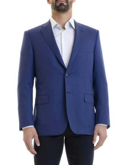 Shop Brioni Blue Virgin Wool Blazer Jacket
